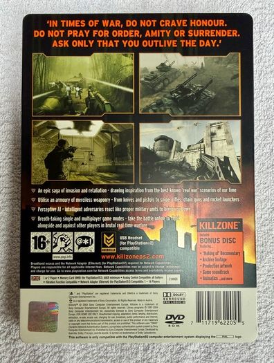 PlayStation 2 , KILLZONE , metal case collectors edition with bonus disc in perfect new condition