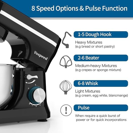 Stand Mixer,5 Quarts 8-Speed 1000W Tilt-Head Food Mixer, Kitchen Electric Standing Mixer With Dough Hook, Whisk, Beater, Splash Guard & Mixing Bowl For Baking, Dishwasher Safe (Black