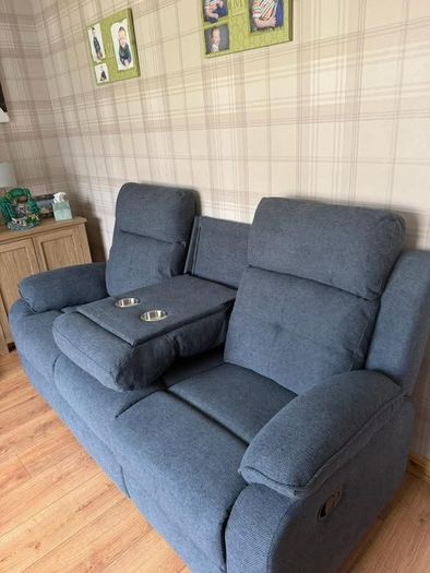 Hailey Biege & Slate Grey Fabric Recliner Sofa Set