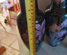 2 Vintage Japanese Black Porcelain Vase with Flowers each 28.00 euro or all 2 for 50.00 euro. stamped.