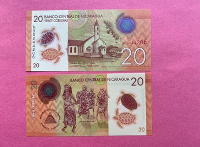 Nicaragua  20 Cordobas 2015 Pick 211a Polymer / Plastic ( Uncirculated )