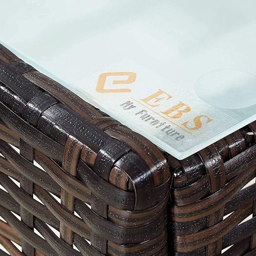 4-Piece Outdoor Rattan Patio Set with Glass Coffee Table  Brown