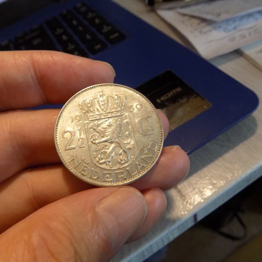 Netherlands 1959, 2/1/2 Gulden Silver coin.72% Silver.