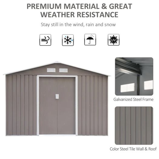 SPRING DEAL | 9 x 6FT Foundation Ventilation Steel Outdoor Garden Shed Grey