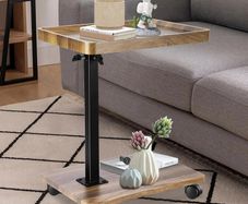 C Shaped Side Table, 360  Rotating C Table Height Adjustable (45-80cm) | 360 Rotating C Table Height Adjustable (45-80cm), Adjustable Side Table With Castors, as Storage Space for Sofa, Brown