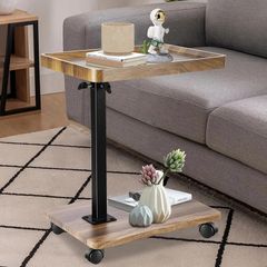 C Shaped Side Table, 360  Rotating C Table Height Adjustable (45-80cm) | 360 Rotating C Table Height Adjustable (45-80cm), Adjustable Side Table With Castors, as Storage Space for Sofa, Brown