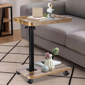 C Shaped Side Table, 360  Rotating C Table Height Adjustable (45-80cm) | 360 Rotating C Table Height Adjustable (45-80cm), Adjustable Side Table With Castors, as Storage Space for Sofa, Brown