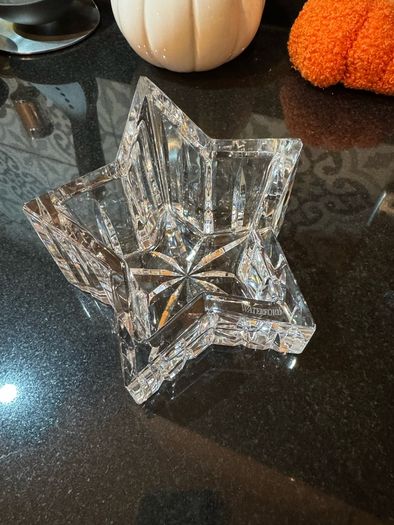 Vintage Waterford 5" Star Paperweight, Waterford 108044, Waterford Star Votive with Candle, Waterford Slanted Star Figure