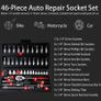 46 Piece Socket Set Metric Tool Kit 1/4'' Wrench Handle, Tool Kits for Home Car Repair Kit with Extension Bars, Quick Release Reversible Ratchet Socket Wrench Set for Car Motorcycle (FREE POSTAGE) Image 5