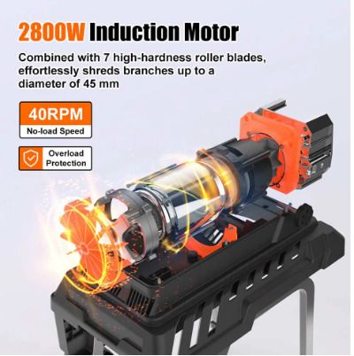 BRAND NEW Electric Plant Shredder 2800W Plant Branch Shredder 45MM Max Cutting Diameter 55L Garden Shredder with Wheels and Push Rod