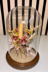 Dried Wildflower Arrangement under Glass Dome w/ Wooden Base