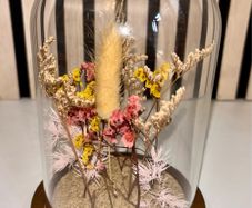 Dried Wildflower Arrangement under Glass Dome w/ Wooden Base