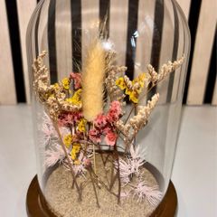 Dried Wildflower Arrangement under Glass Dome w/ Wooden Base