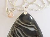 Unique Triangle Black Stripe Agate Gemstone Pendant Necklace