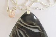 Unique Triangle Black Stripe Agate Gemstone Pendant Necklace