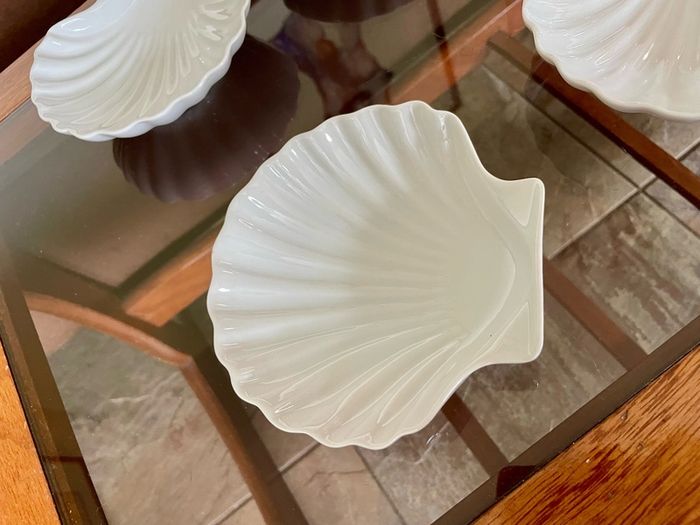 8 Vintage French White Porcelain Scallop Shell Dishes CNP France