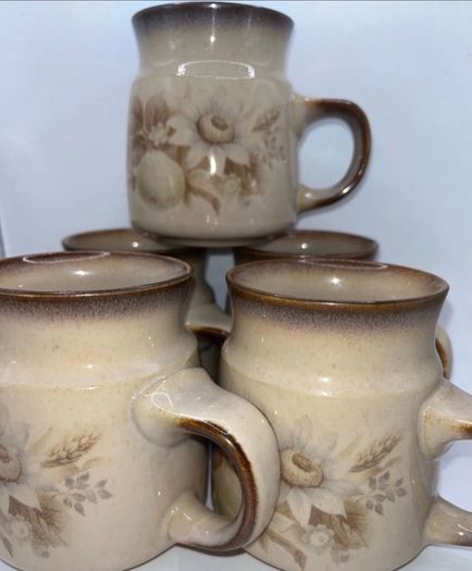 1980s Denby Pottery Mugs set of 5