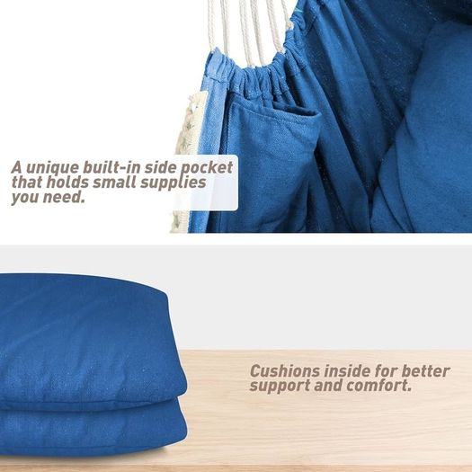 NEW SALE | Hammock Chair Hanging Swing 2 Seat Cushions Included,Strong Webbing Straps and Hooks for Easy Hanging Soft Cotton Weave Hanging Chair Side Pocket Large Tassel Chair Set Comfort Indoor Outdoor