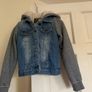 Boys Denim jacket x 2 - fleece inside jacket & hood with grey sweater sleeves Image 2