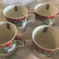 4 Fine China Thistle Tartan Mugs