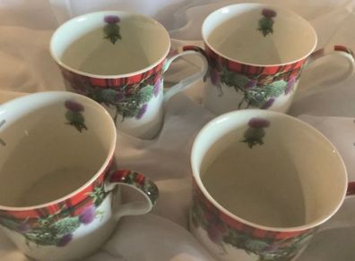 4 Fine China Thistle Tartan Mugs