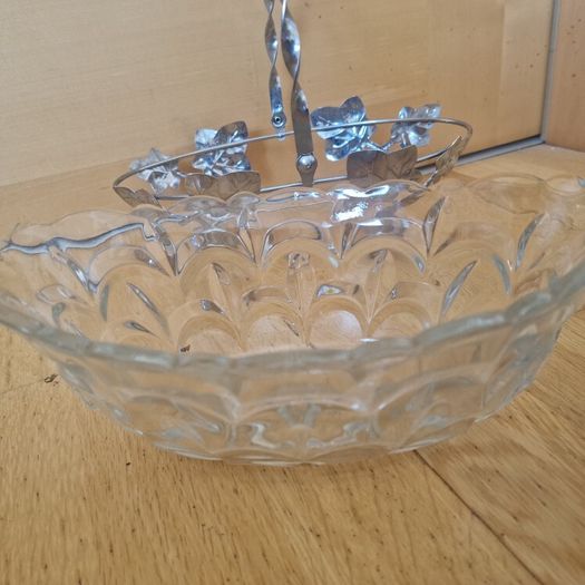 Vintage Glass Basket Dish with Ivy Holder