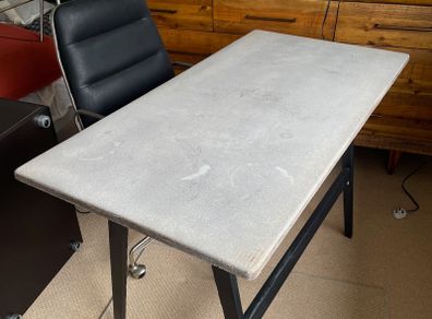 Industrial Style Desk: Distressed Concrete on Black Steel Base