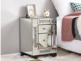 BRAND NEW Mirrored Glass Bedside Table Drawer Glass Handle chevet Chest of Drawer