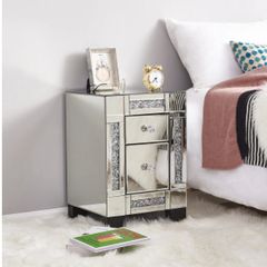 BRAND NEW Mirrored Glass Bedside Table Drawer Glass Handle chevet Chest of Drawer