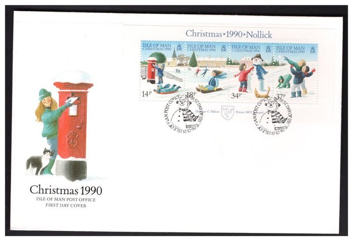 1990 Isle of Man Christmas Stamps Miniature Sheet First Day Cover (FDC)