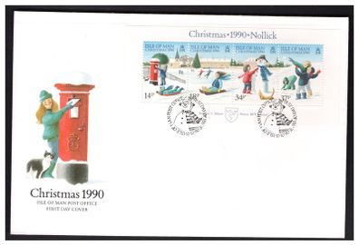 1990 Isle of Man Christmas Stamps Miniature Sheet First Day Cover (FDC)