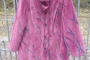 Burgundy and black faux fur coat (free post)