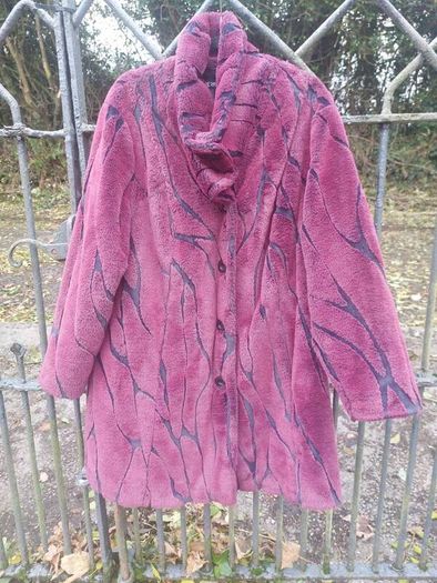 Burgundy and black faux fur coat (free post)