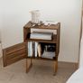 Rattan Bedside Table, Farmhouse Wood Nightstand with Storage Drawer and Open Shelf Small Bedside Cabinet for Bedroom,Living Room,Office Walnut Brown Image 4
