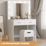 Dressing Table with Lighting and Stool, 90 x 40 cm Dressing Table with Large Mirror and 11 LED Lamps, Adjustable Brightness, 2 Drawers, Modern Cosmetic Table, White Image 4