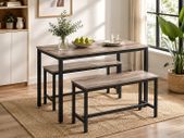 Dining table, kitchen table set, with 2 benches