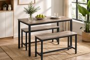 Dining table, kitchen table set, with 2 benches