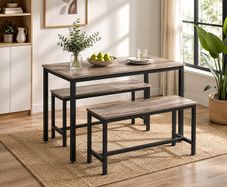 Dining table, kitchen table set, with 2 benches