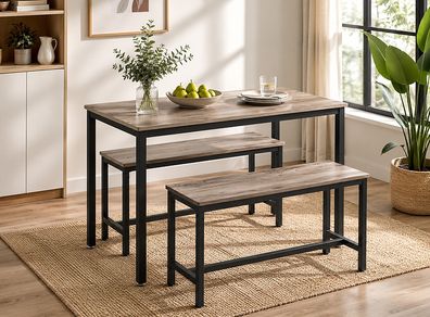 Dining table, kitchen table set, with 2 benches