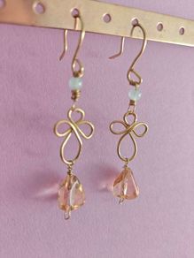 Handmade Brass Wire Wrapped Dangle Earrings, Glass Bead Drop Earrings, Boho Floral Earrings, Romantic Jewelry, Gift for Her