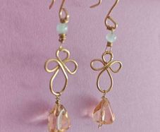 Handmade Brass Wire Wrapped Dangle Earrings, Glass Bead Drop Earrings, Boho Floral Earrings, Romantic Jewelry, Gift for Her