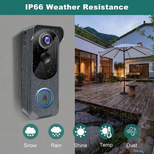 Wireless Video Doorbell Camera with Chime, Voice Changer/Message, PIR Motion Detection, Instant Alerts, 2-Way Audio, 2K HD, Night Vision, 2.4G WiFi, IP66, Battery Powered