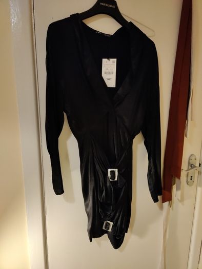 Black Satin Dress with Rhinestone detail