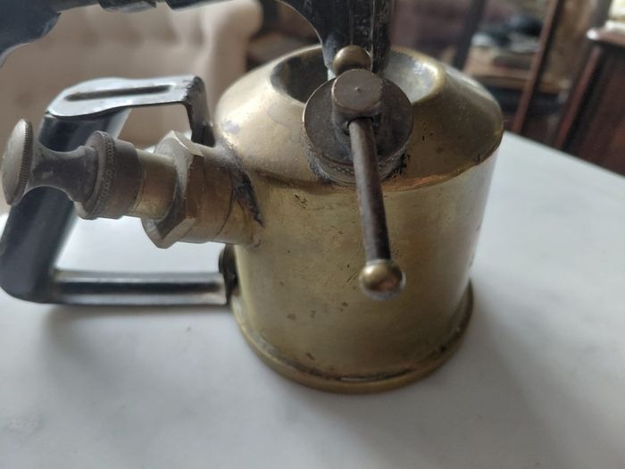 Antique French brass metal burner blow lamp