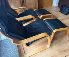Leather armchairs and footstools