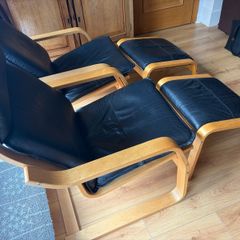 Leather armchairs and footstools