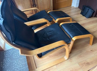 Leather armchairs and footstools