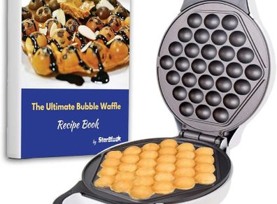 Hong Kong Bubble Waffle Maker by StarBlue with Bonus Recipe e-Book - White - Make Hong Kong Style Bubble Egg Waffle in 5 Minutes, AC 220-240V 50/60Hz 640W, UK Plug