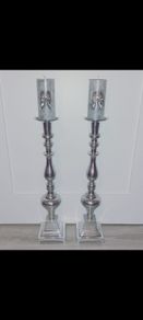 Large Chrome Pillar Candle Holders