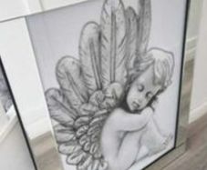 Large Mirrrored Frame Cherub Wall Art